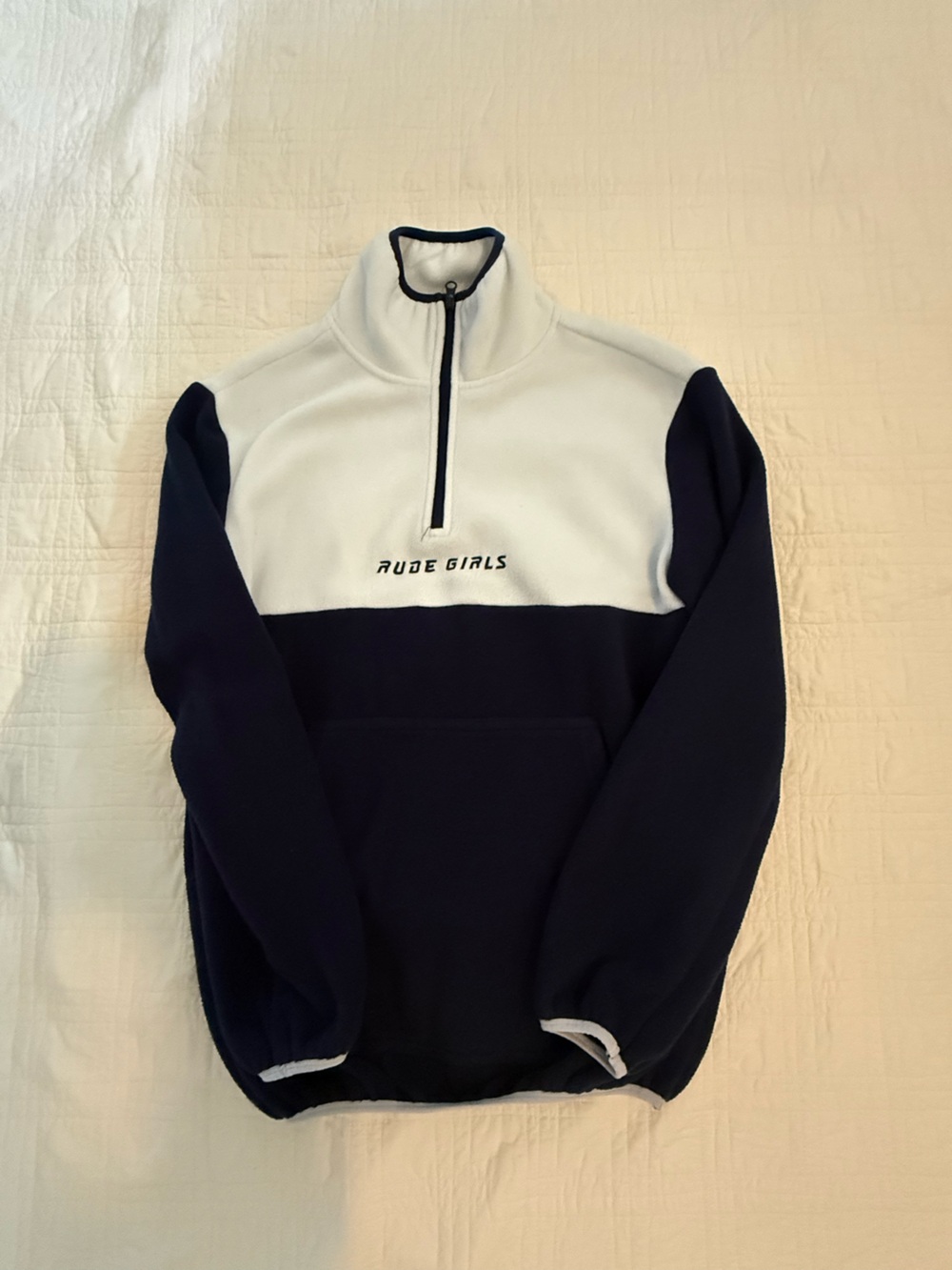 Women’s Half-Zip Fleece Pullover in White & Navy